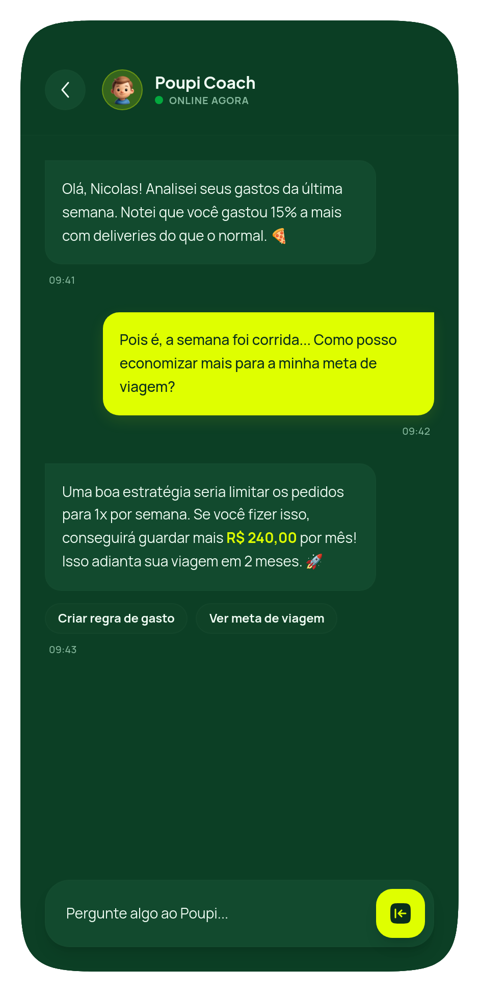 Tela do Poupi Coach com IA